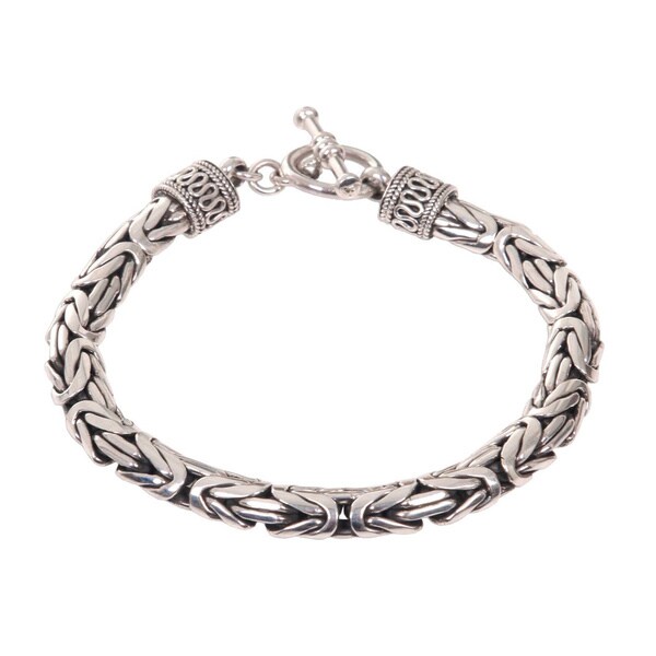 Handmade Dragon Traditional Balinese Hook Closure And Naga Handmade Dragon Traditional Balinese Hook Closure And Naga Snake Chain In 925 Sterling Silver Mens Bracelet
