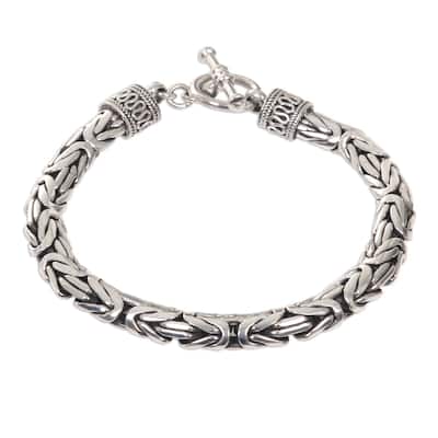 NOVICA Handmade Dragon and Naga Snake Chain Bracelet (Indonesia) - Silver