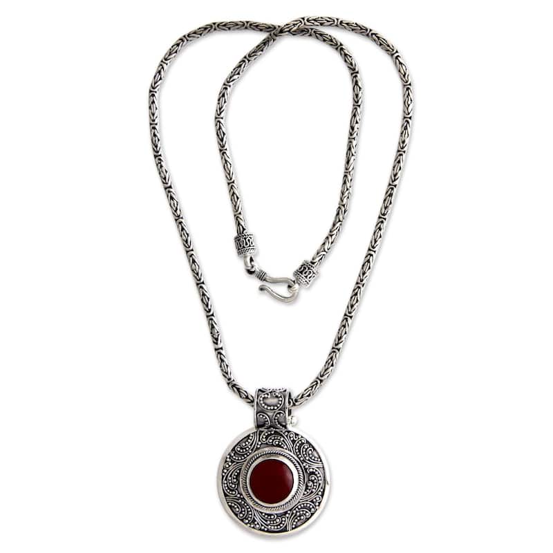 Handmade Carnelian Luxury Necklace (Indonesia) - Carnelian - 20 Inch - White - Red - Silver