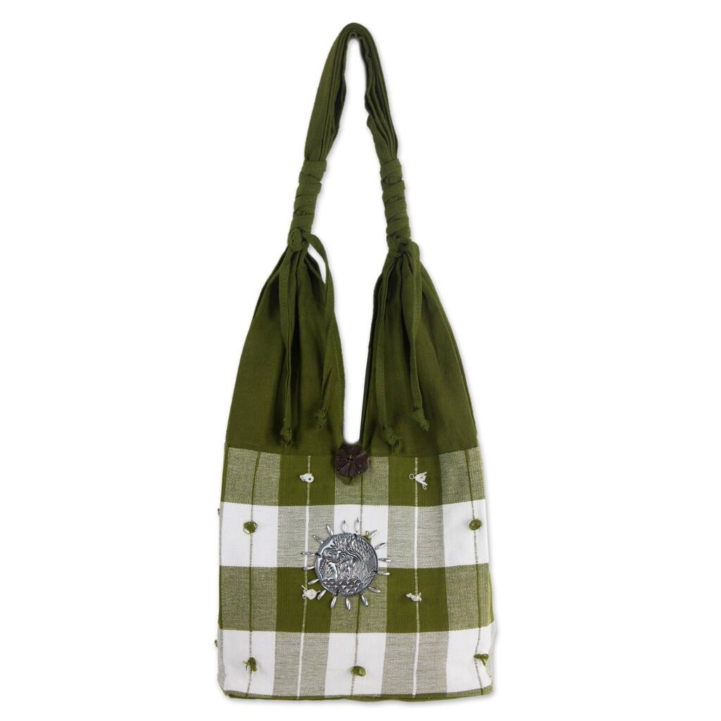 NOVICA Handmade Green Plaid Elephant Cotton Handbag (Thailand)