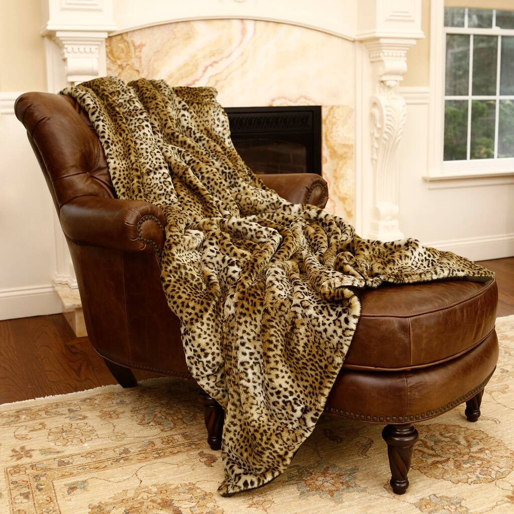Aurora Home Leopard Print Faux Fur Throw