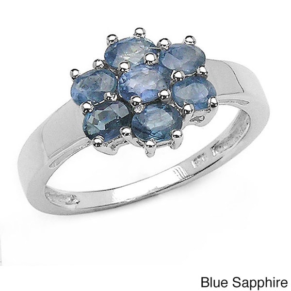 Malaika Sterling Silver Sapphire Flower Ring Malaika Gemstone Rings