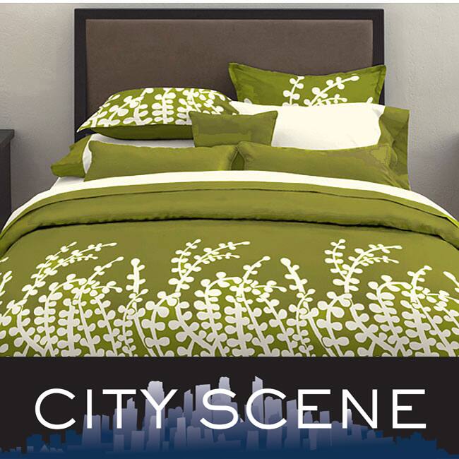 City Scene Branches Grass Green 3-piece Duvet Cover Set