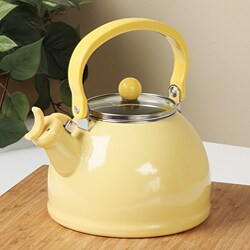 yellow whistling tea kettle