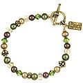 Lola's Jewelry Goldplated Brown FW Pearl/ Crystal and Asian Charm Bracelet (5.5-6.5 mm)