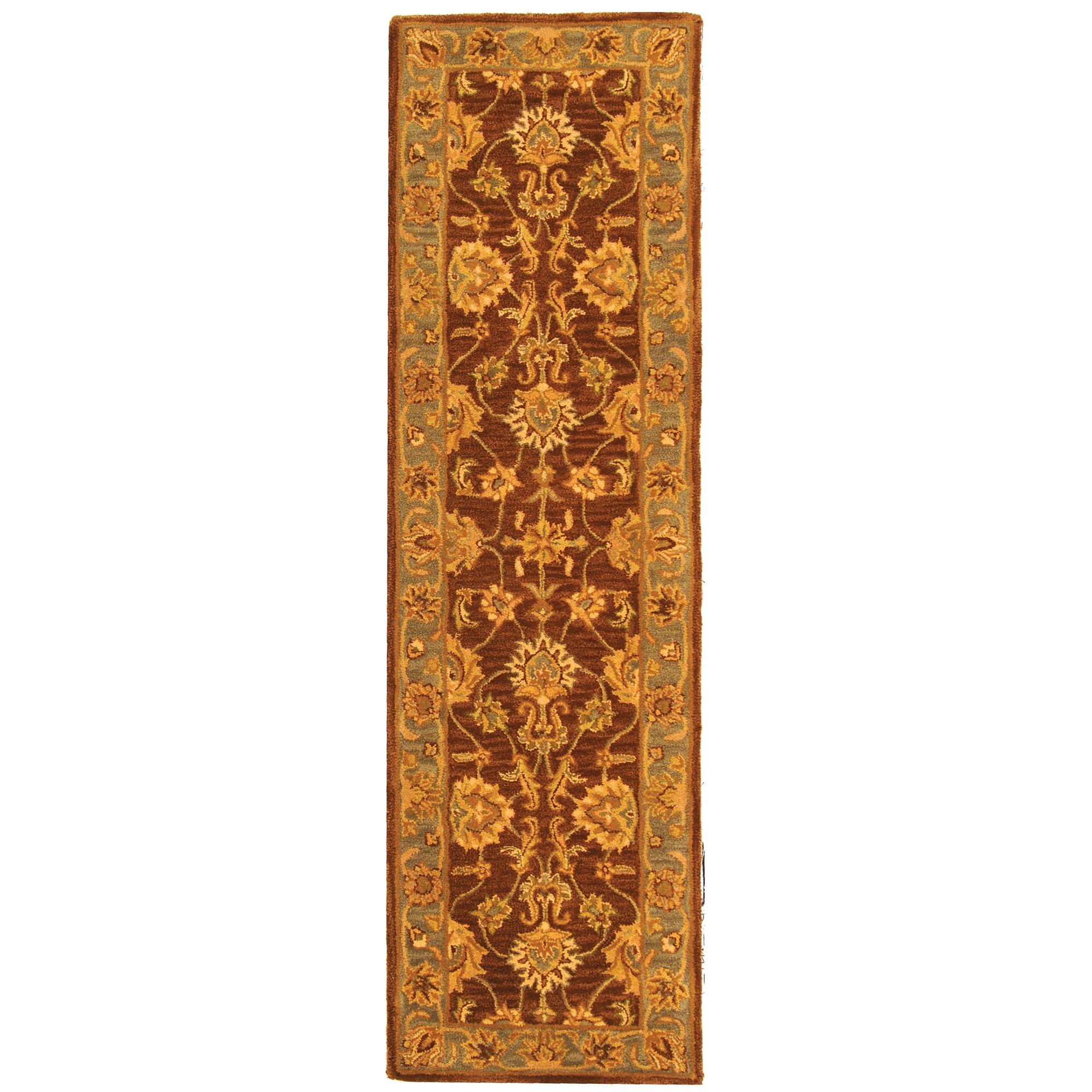 Handmade Heritage Kerman Brown/ Blue Wool Runner (23 X 10) (BrownPattern OrientalMeasures 0.625 inch thickTip We recommend the use of a non skid pad to keep the rug in place on smooth surfaces.All rug sizes are approximate. Due to the difference of moni