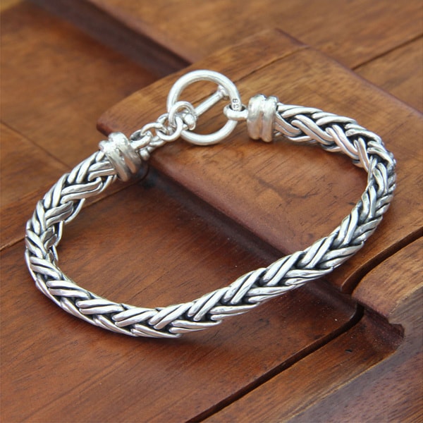 Shop Handmade Connected Lives Elegant Toggle Clasp Braided 925 Sterling Silver Silver Womens ...
