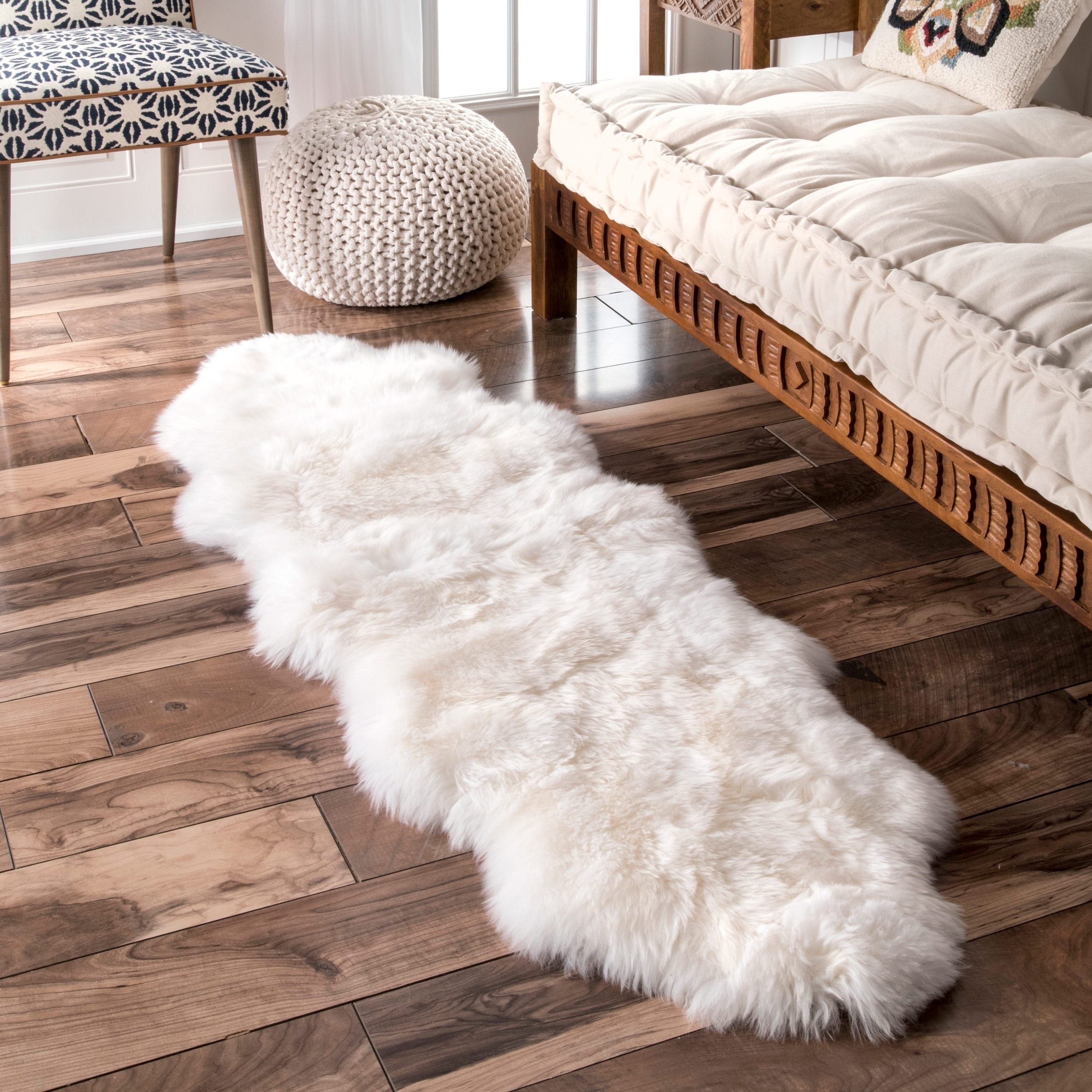 Nuloom Alexa Double Natural Soft Sheepskin / Wool Shag Runner