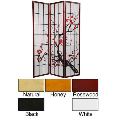 Handmade Wood and Rice Paper Flower Blossom 3-panel Room Divider