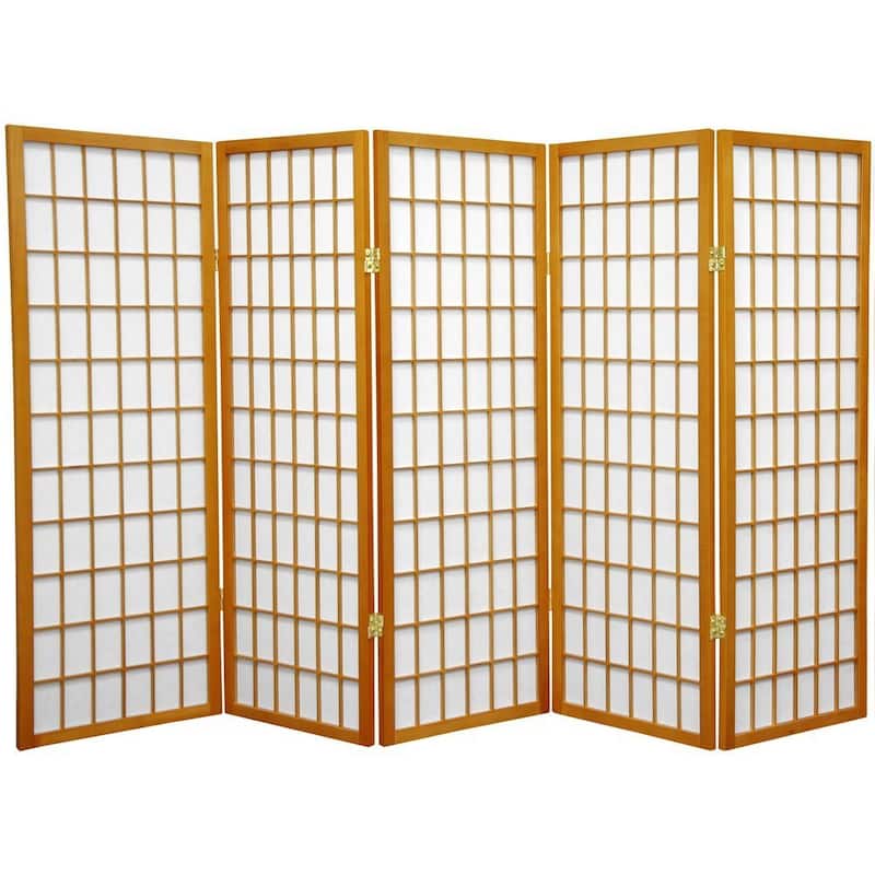 Handmade Wood/Rice Paper 4'3/4/5/6-Panel-Shoji Windowpane Screen - Gold - 5 Panel