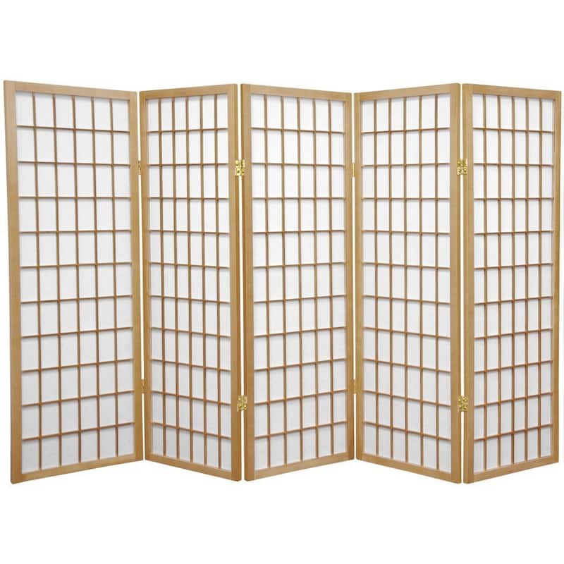 Handmade Wood/Rice Paper 4'3/4/5/6-Panel-Shoji Windowpane Screen - Yellow - 5 Panel