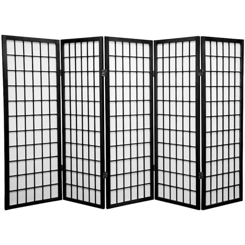 Handmade Wood/Rice Paper 4'3/4/5/6-Panel-Shoji Windowpane Screen - Black - 5 Panel