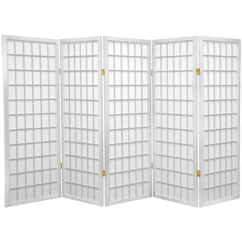 Handmade Wood/Rice Paper 4'3/4/5/6-Panel-Shoji Windowpane Screen - White - 5 Panel