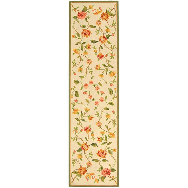 Hand hooked Garden Ivory Wool Floral Runner (26 X 10)