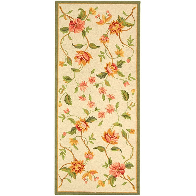 Floral Hand hooked Garden Ivory Wool Runner (26 X 6)