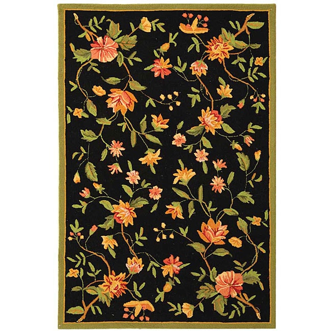 Hand hooked Garden Black Wool Area Rug (39 X 59)