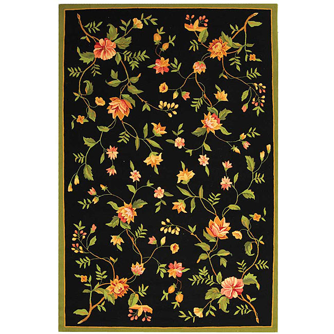 Hand hooked Garden Black Wool Area Rug (6 X 9)