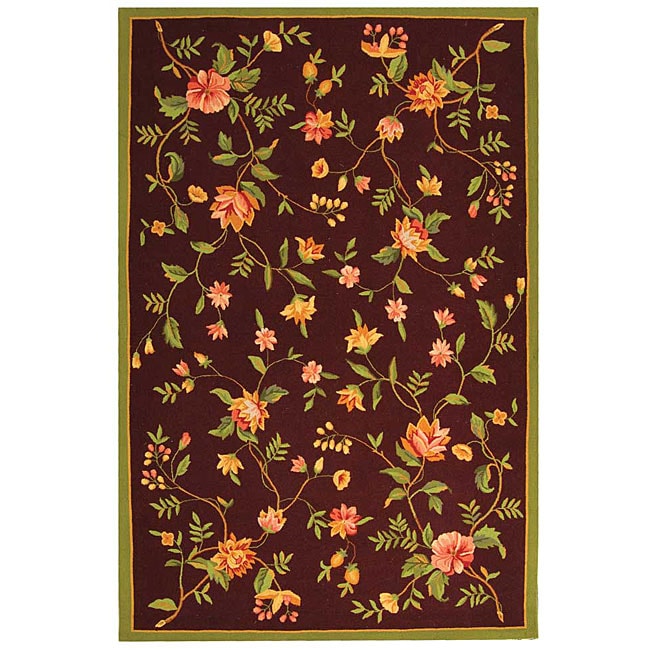 Hand hooked Garden Burgundy Wool Rug (6 X 9)