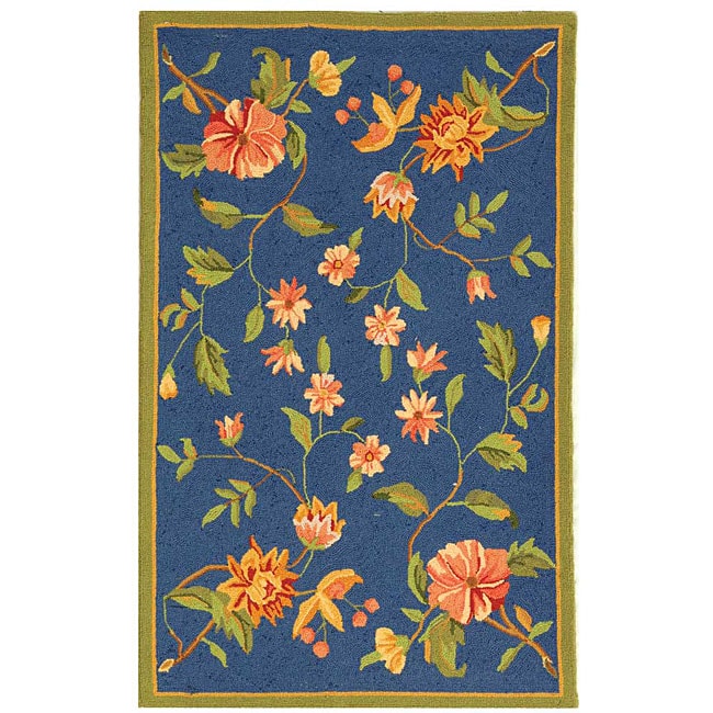 Hand hooked Garden Blue Wool Runner (26 X 4)