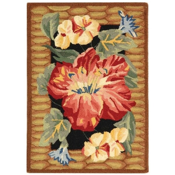 Safavieh Hand-hooked Floral Black Wool Rug - 1'8" x 2'6"