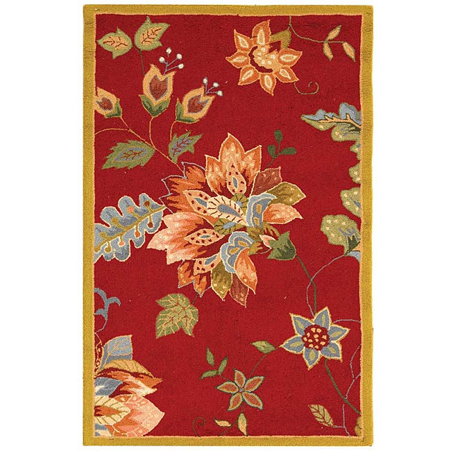 Hand hooked Botanical Red Wool Runner (26 X 4) (RedPattern FloralMeasures 0.375 inch thickTip We recommend the use of a non skid pad to keep the rug in place on smooth surfaces.All rug sizes are approximate. Due to the difference of monitor colors, some