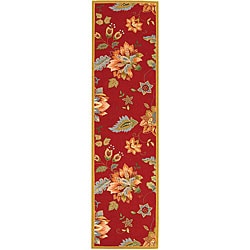 Hand hooked Botanical Red Wool Runner (2'6 x 8') Safavieh Runner Rugs