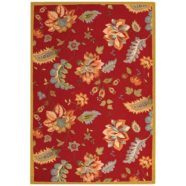 Safavieh Hand-hooked Botanical Red Wool Rug - 7'-9" x 9'-9"