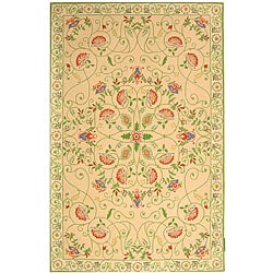 Hand hooked Bedford Beige/ Green Wool Rug (3'9 x 5'9) Safavieh 3x5   4x6 Rugs