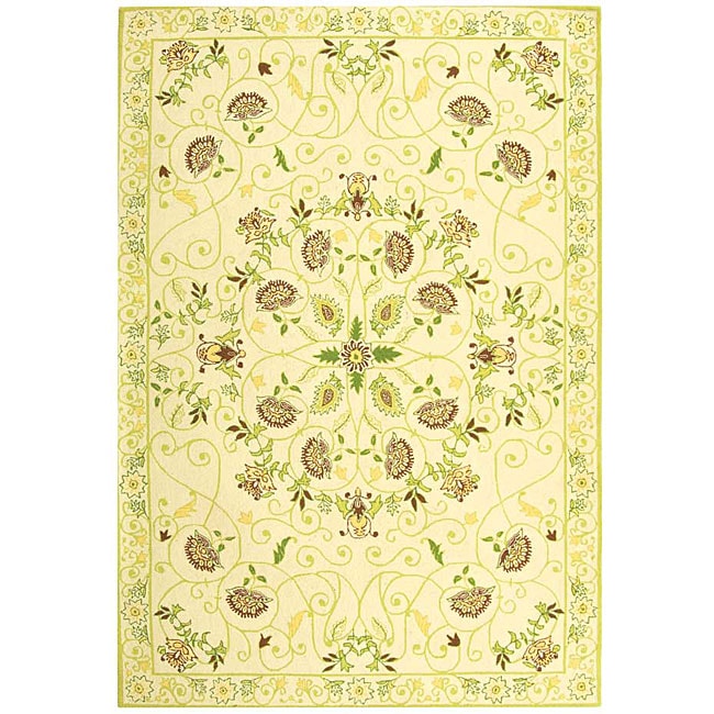 Hand hooked Bedford Ivory/ Green Wool Rug (6 X 9)