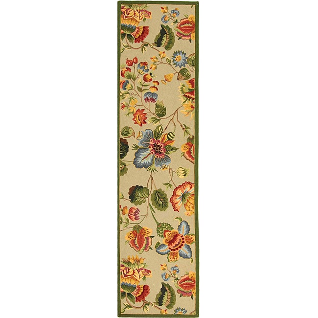 Hand hooked Transitional Sage Wool Runner (26 X 10) (GreenPattern FloralMeasures 0.375 inch thickTip We recommend the use of a non skid pad to keep the rug in place on smooth surfaces.All rug sizes are approximate. Due to the difference of monitor color