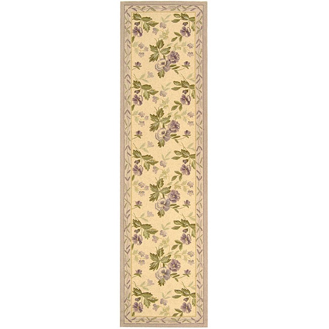 Hand hooked Transitional Ivory/ Violet Wool Runner (26 X 10)