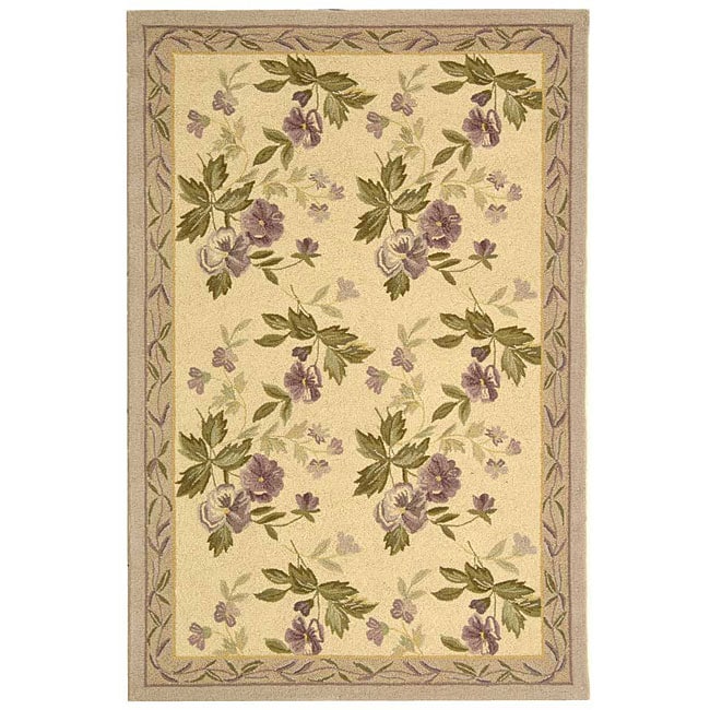 Hand hooked Transitional Ivory/ Violet Wool Rug (29 X 49)