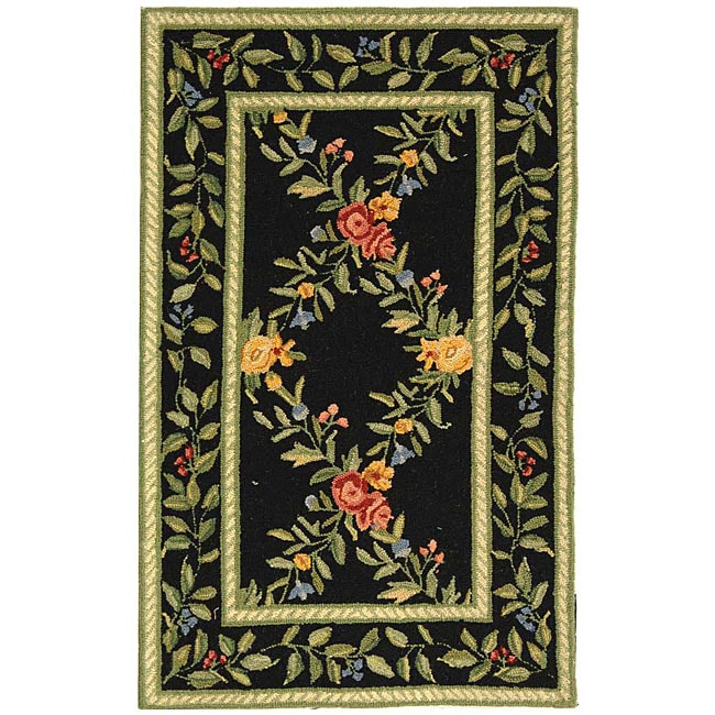 Hand hooked Garden Trellis Black Wool Runner (26 X 4) (BlackPattern FloralMeasures 0.375 inch thickTip We recommend the use of a non skid pad to keep the rug in place on smooth surfaces.All rug sizes are approximate. Due to the difference of monitor col