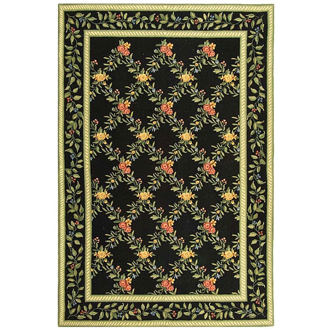 Hand hooked Garden Trellis Black Wool Rug (89 X 119)