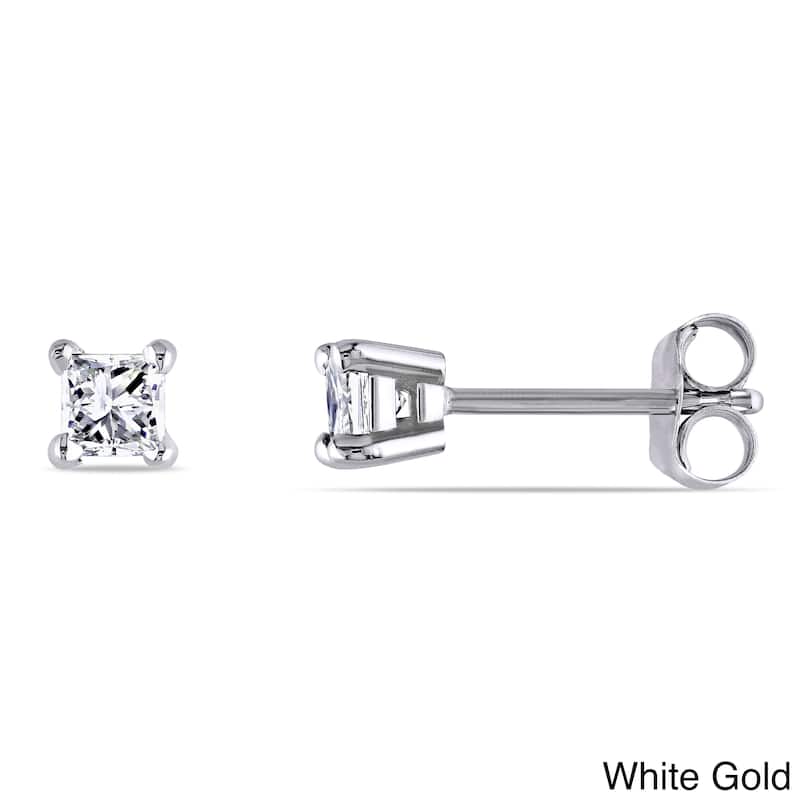 Miadora 14k Gold 1/3ct TDW Princess-cut Diamond Studs - E