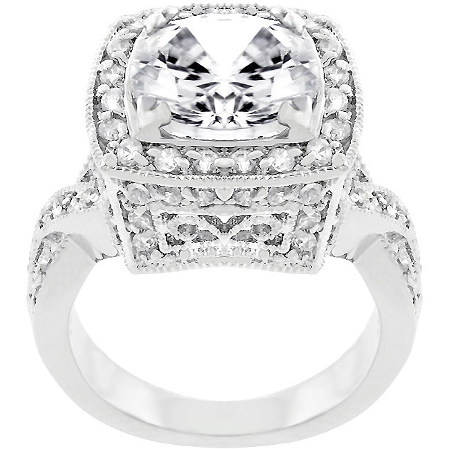 Kate Bissett White Gold Rhodium Bonded CZ Bright Lights Cocktail Ring