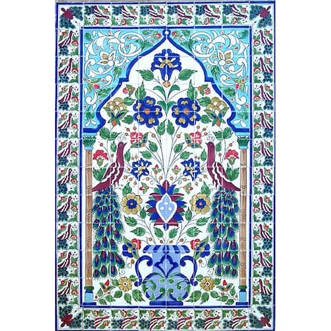 Large Mosaic 'Peacock' Set 96 Ceramic Tile Panel Wall Mural