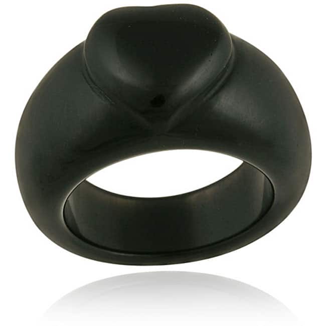 Glitzy Rocks Genuine Black Onyx 13-millimeter Ring with Smooth Heart Design