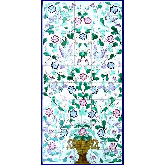 Mosaic 'Whispering Doves' 50-tile Ceramic Wall Mural