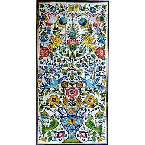 Mosaic 'Floral Birds' 50-tile Ceramic Wall Mural