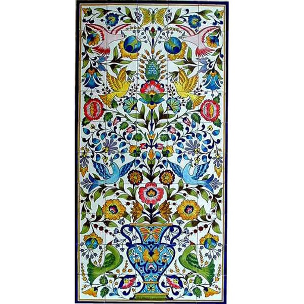 Mosaic 'Floral Birds' 50-tile Ceramic Wall Mural. Opens flyout.