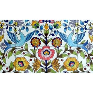 Mosaic 'Floral Birds' 50-tile Ceramic Wall Mural