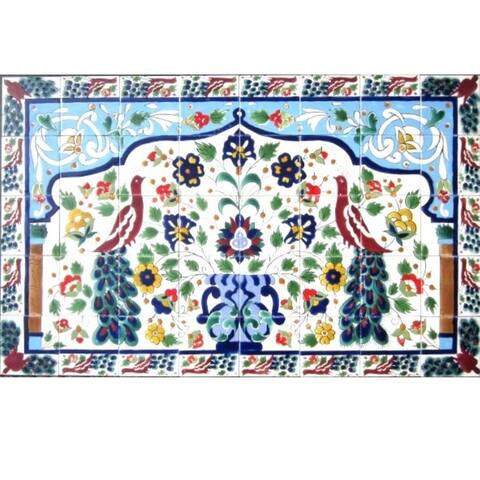 Mosaic 'Peacock' 40-tile Ceramic Wall Mural