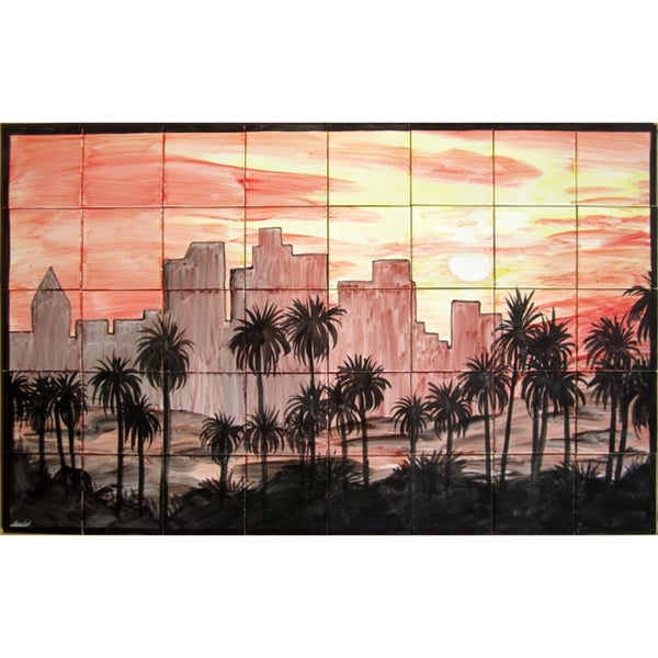 Sunset and Palm Trees Decorative Ceramic Wall Art Tile 6x6