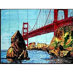 slide 1 of 2, Mosaic 'Golden Gate Bridge' 40-tile Mural