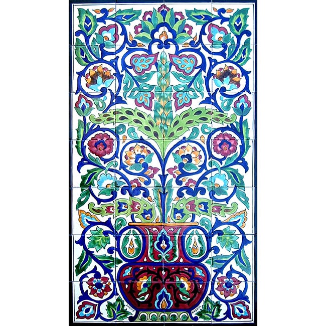 Arabesque Floral Pot 28 tile Mosaic Panel