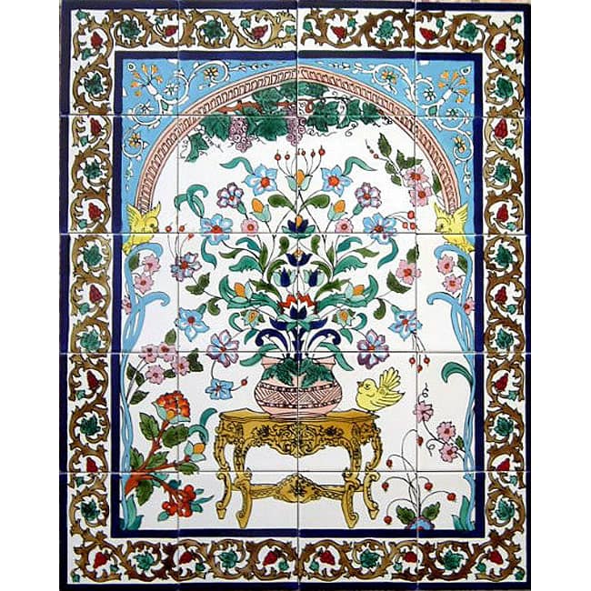 Floral Birds Arch Mosaic 20-tile Wall Mural