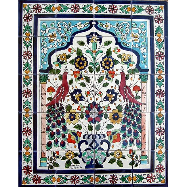 State of the Art Peacock Design Ceramic Tile Mosaic Wall Mural (Set of 20)
