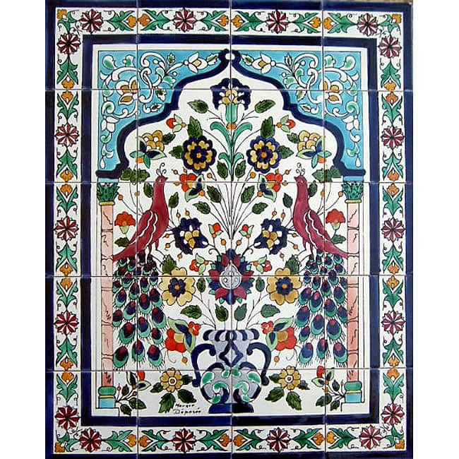 State of the Art Peacock Design Ceramic Tile Mosaic Wall Mural (Set of 20)