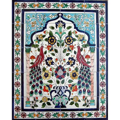 State of the Art Peacock Design Ceramic Tile Mosaic Wall Mural (Set of 20)